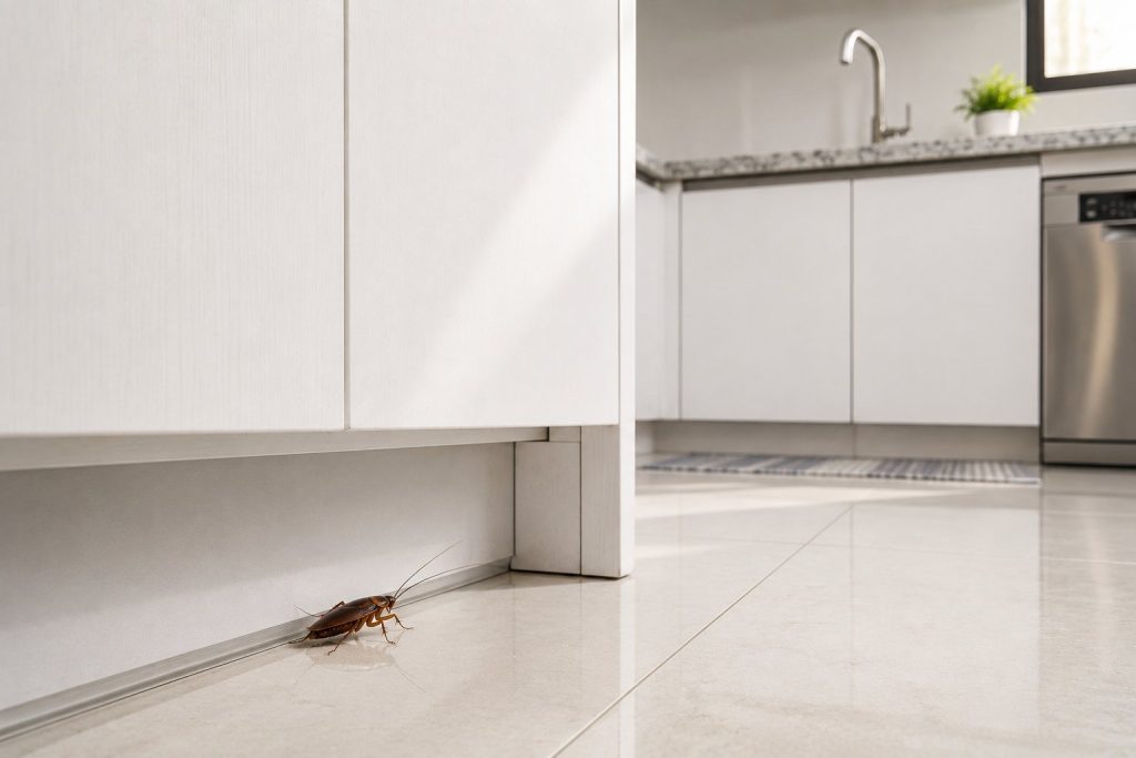 Cockroach on a kitchen surface near food in a Kalyan home