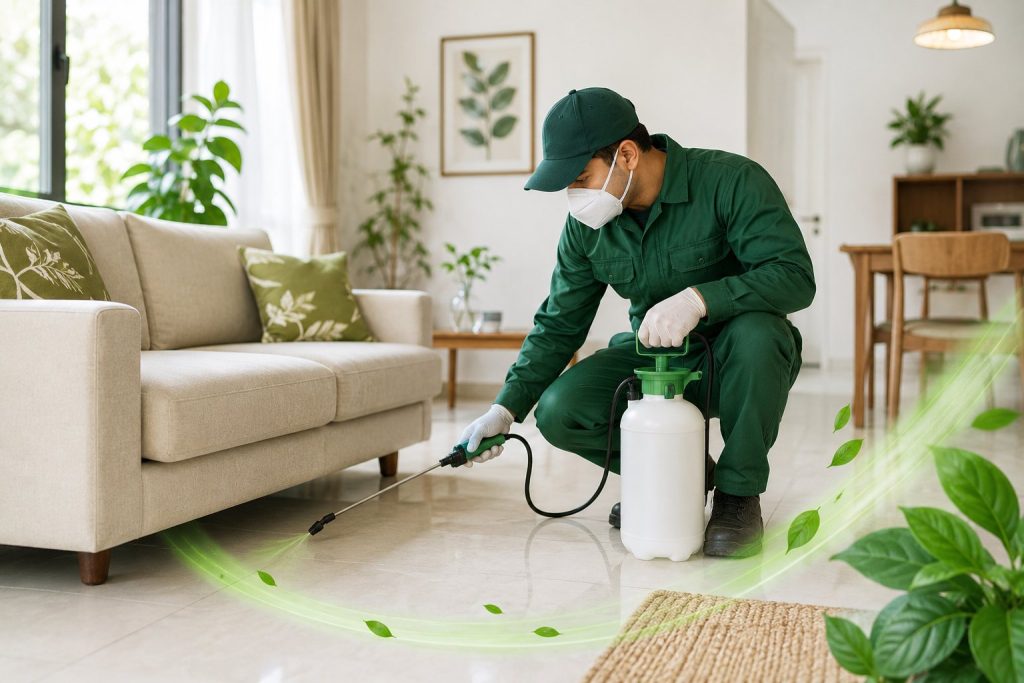 Herbal pest control treatment in a Kalyan home kitchen