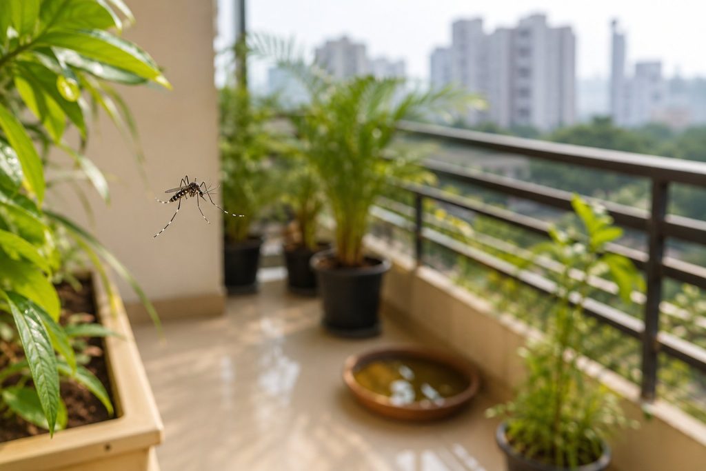 Mosquitoes near a balcony garden in a Kalyan housing society